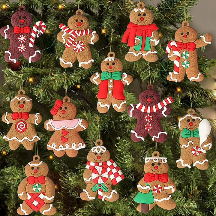 12pcs Gingerbread Man Ornaments for Christmas Tree Assorted Plastic and for Christmas Tree Hanging Decorations Design & Casa Candy Gingerbread 