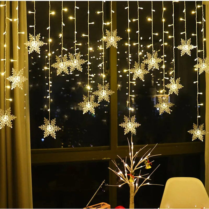 3.2M Christmas Snowflakes LED String Lights Flashing Fairy Curtain Lights Waterproof For Holiday Party Wedding Xmas Decoration Design & Casa 