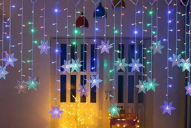 3.2M Christmas Snowflakes LED String Lights Flashing Fairy Curtain Lights Waterproof For Holiday Party Wedding Xmas Decoration Design & Casa Multicolor 110V US Plug 