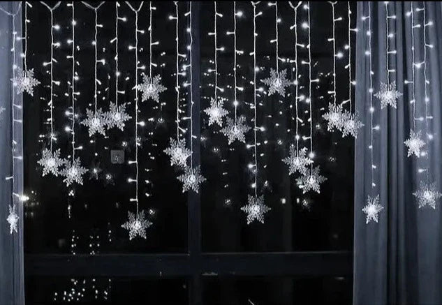 3.2M Christmas Snowflakes LED String Lights Flashing Fairy Curtain Lights Waterproof For Holiday Party Wedding Xmas Decoration Design & Casa White 110V US Plug 