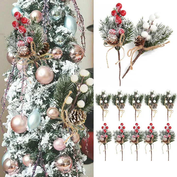 5Pcs Christmas Red Berry Articifial Flower Pine Cone Branch Christmas Tree Decorations Ornament Gift Packaging Home DIY Wreath Design & Casa 
