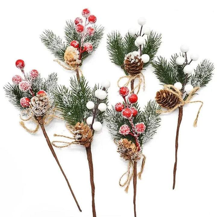 5Pcs Christmas Red Berry Articifial Flower Pine Cone Branch Christmas Tree Decorations Ornament Gift Packaging Home DIY Wreath Design & Casa 3red 2white 