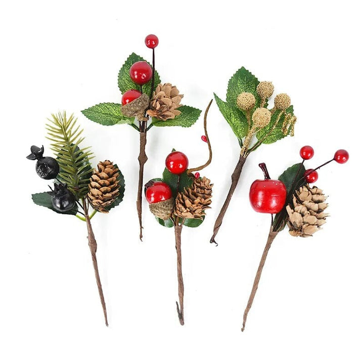 5Pcs Christmas Red Berry Articifial Flower Pine Cone Branch Christmas Tree Decorations Ornament Gift Packaging Home DIY Wreath Design & Casa 5pcs mix 