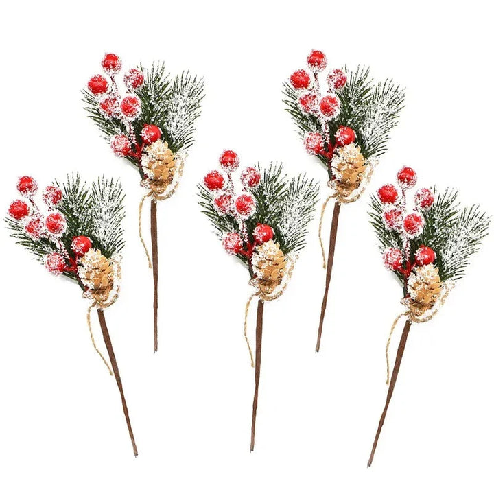 5Pcs Christmas Red Berry Articifial Flower Pine Cone Branch Christmas Tree Decorations Ornament Gift Packaging Home DIY Wreath Design & Casa 5pcs red 