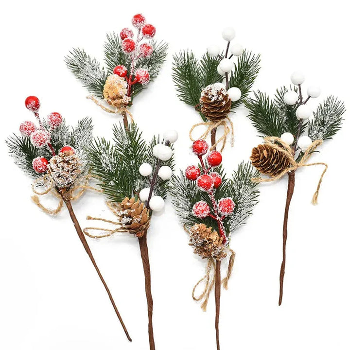 5Pcs Christmas Red Berry Articifial Flower Pine Cone Branch Christmas Tree Decorations Ornament Gift Packaging Home DIY Wreath Design & Casa 