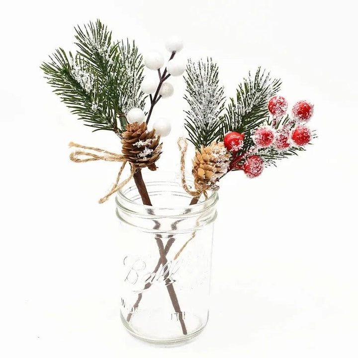 5Pcs Christmas Red Berry Articifial Flower Pine Cone Branch Christmas Tree Decorations Ornament Gift Packaging Home DIY Wreath Design & Casa 
