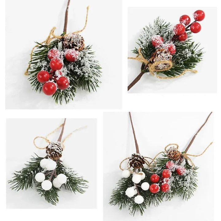 5Pcs Christmas Red Berry Articifial Flower Pine Cone Branch Christmas Tree Decorations Ornament Gift Packaging Home DIY Wreath Design & Casa 