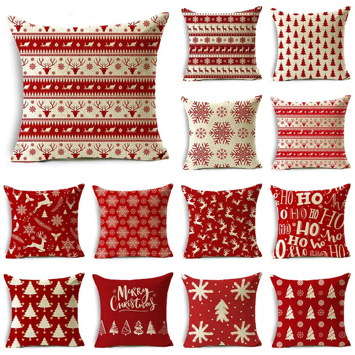 Christmas Series Pillowcases Christmas Elements Printed Red Festive Holiday Gifts Home Decor Pillowcase 40*40cm/45*45cm/50*50cm Design & Casa 