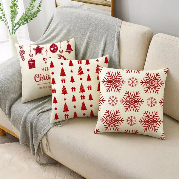Christmas Series Pillowcases Christmas Elements Printed Red Festive Holiday Gifts Home Decor Pillowcase 40*40cm/45*45cm/50*50cm Design & Casa 