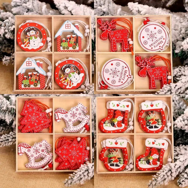 Hot 12PCS Christmas Snowflakes Wooden Pendants Xmas Tree Ornaments Home Hanging Decor Christmas Decoration For Home Navidad 2023 Design & Casa 