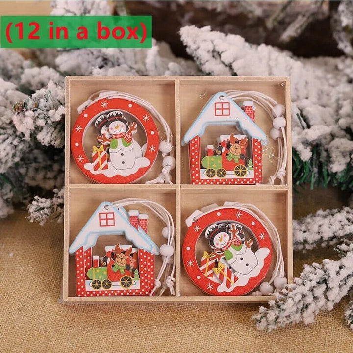 Hot 12PCS Christmas Snowflakes Wooden Pendants Xmas Tree Ornaments Home Hanging Decor Christmas Decoration For Home Navidad 2023 Design & Casa C-12Pieces 