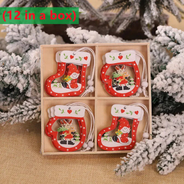 Hot 12PCS Christmas Snowflakes Wooden Pendants Xmas Tree Ornaments Home Hanging Decor Christmas Decoration For Home Navidad 2023 Design & Casa E-12Pieces 