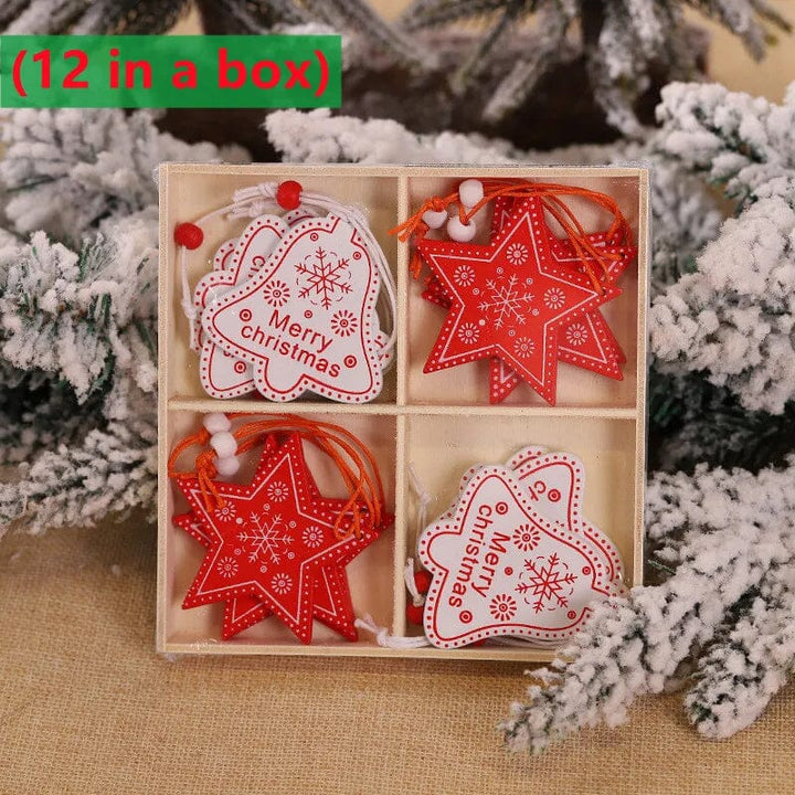 Hot 12PCS Christmas Snowflakes Wooden Pendants Xmas Tree Ornaments Home Hanging Decor Christmas Decoration For Home Navidad 2023 Design & Casa F-12Pieces 