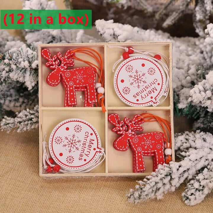 Hot 12PCS Christmas Snowflakes Wooden Pendants Xmas Tree Ornaments Home Hanging Decor Christmas Decoration For Home Navidad 2023 Design & Casa G-12Pieces 