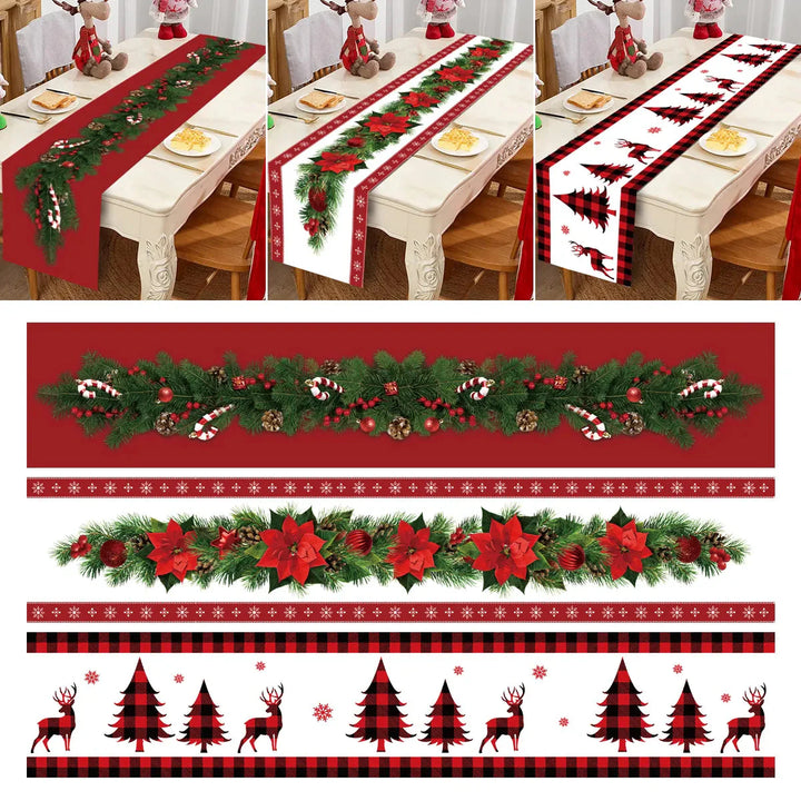 Safflower Pine Leaves Christmas Table Runner Xmas Table Flag Cover Navidad Natal Gifts Christmas Decor New Year 2024 Tablecloth Design & Casa 