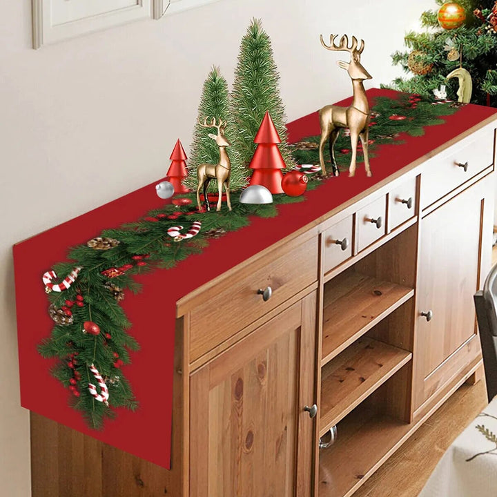 Safflower Pine Leaves Christmas Table Runner Xmas Table Flag Cover Navidad Natal Gifts Christmas Decor New Year 2024 Tablecloth Design & Casa 