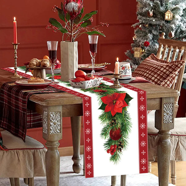 Safflower Pine Leaves Christmas Table Runner Xmas Table Flag Cover Navidad Natal Gifts Christmas Decor New Year 2024 Tablecloth Design & Casa 