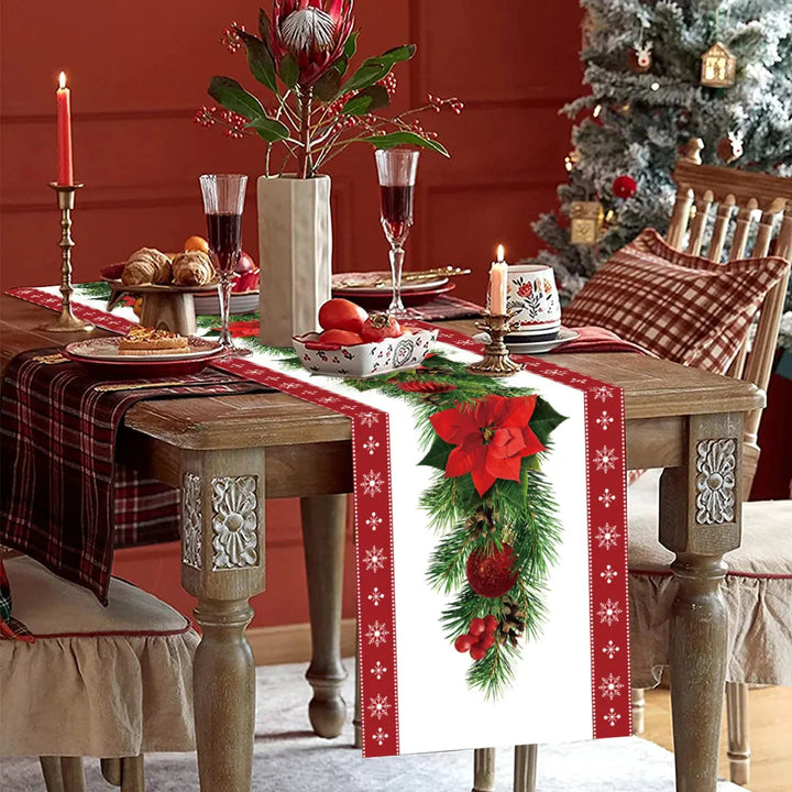 Safflower Pine Leaves Christmas Table Runner Xmas Table Flag Cover Navidad Natal Gifts Christmas Decor New Year 2024 Tablecloth Design & Casa 