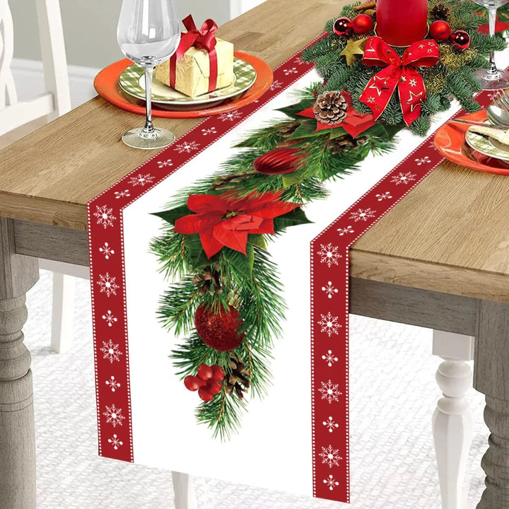 Safflower Pine Leaves Christmas Table Runner Xmas Table Flag Cover Navidad Natal Gifts Christmas Decor New Year 2024 Tablecloth Design & Casa 