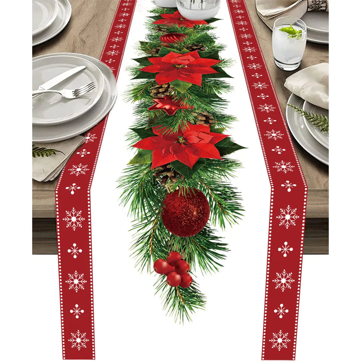 Safflower Pine Leaves Christmas Table Runner Xmas Table Flag Cover Navidad Natal Gifts Christmas Decor New Year 2024 Tablecloth Design & Casa 